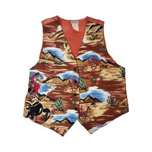 Ardmore Vintage Western Desert Scene Rayon Vest Mens Large Terracotta USA Made